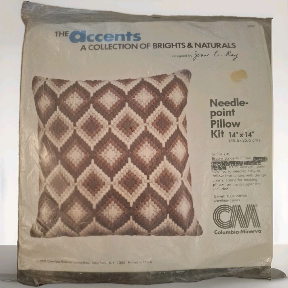 Columbia Minerva Needlepoint Pillow Kit 14x14 Brown Bargello Pillow 1980